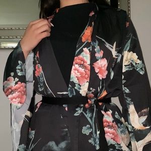 JLux Label: Black Kimono w/ Floral Detailing